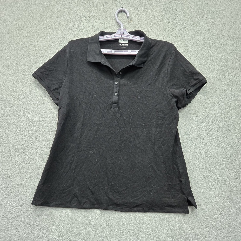 Old Navy Women Polo L Black Button Short Sleeve NWT